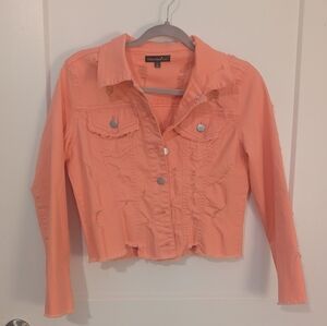 Vibrant Pink Frayed Denim Jacket